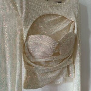 Sparkling Cream Cutout Dress